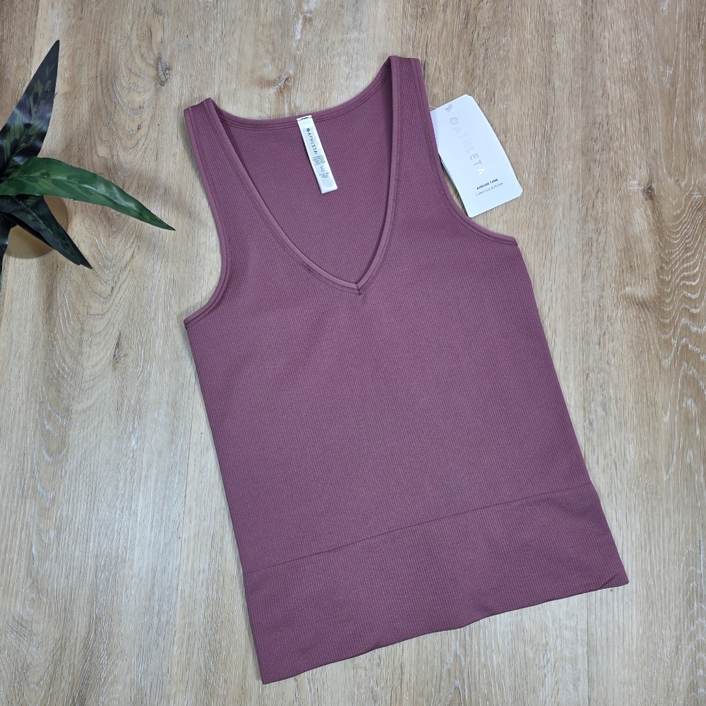 🆕️Athleta Aurora Deep V-Neck Ribbed Mauve Tank Top XS